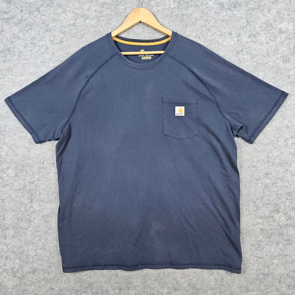 Carhartt Navy Blue Pocket Tee T-Shirt Size 2XL Relaxed‎ Fit Cotton/Poly WORN